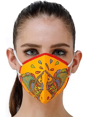 Three Ply Cotton Fashion Mask with Hand-Painted Madhubani Motifs (Fish)