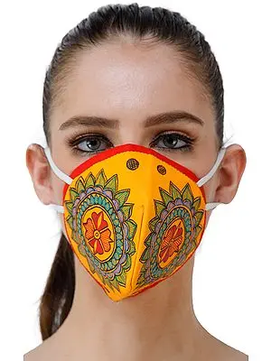 Three Ply Cotton Fashion Mask with Hand-Painted Madhubani Motifs (Flower-Mandala)