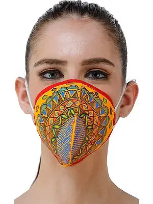 Three Ply Cotton Fashion Mask with Hand-Painted Madhubani Motifs (Tribal-Mandala)