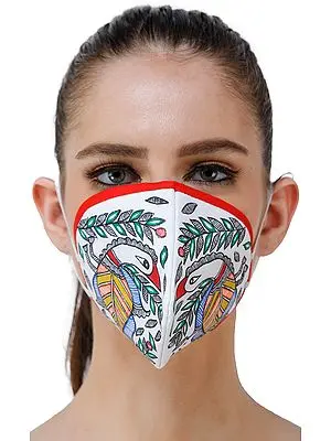 Three Ply Cotton Fashion Mask with Hand-Painted Madhubani Motifs (Bird)