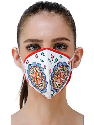 Three Ply Cotton Fashion Mask with Hand-Painted Madhubani Motifs (Flower-Mandala)