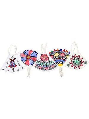 Lot of Five, Two Ply Cotton Fashion Mask with Hand-Painted Madhubani Motifs (Flowers and Birds)
