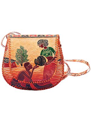 Buy Store Utsav Shoulder Bag Orange Tooled Leather Embossed Painted  Shantiniketan Ramayana Theme Sita in Panchavati Bags for Women at