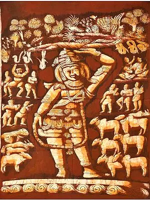Lord Krishna Lifting the Mountain Govardhana