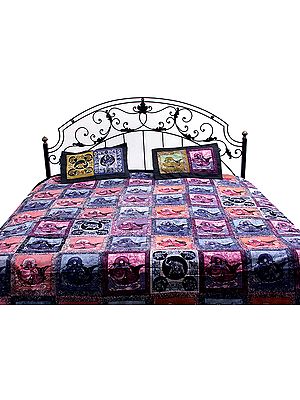 Patchwork Batik Bedspread with Fish and Elephant