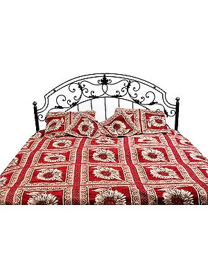 Burgundy Velvet Bedcover with All-Over Woven Flowers
