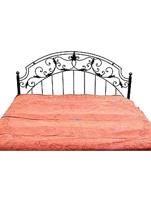 Salmon Stonewash Bedspread with Embroidery in Golden Thread