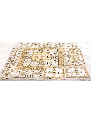 Ivory and Golden Sixteen Piece Dinner Set with Beadwork and Sequins