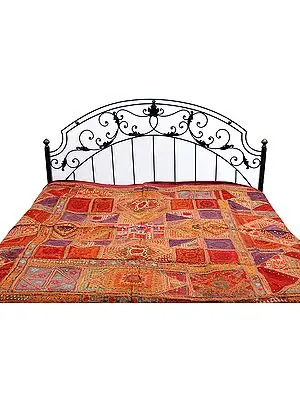 Multi-Color Bedcover from Kutch with Mirrors and Antique Thread Work