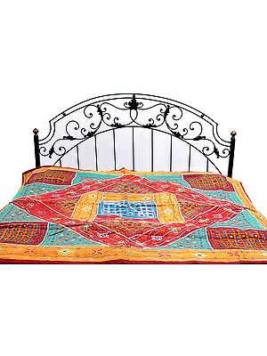 Multi-Color Bedcover from Kutch with Mirrors and Beads