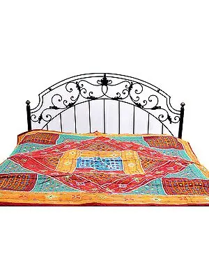 Multi-Color Bedcover from Kutch with Mirrors and Beads