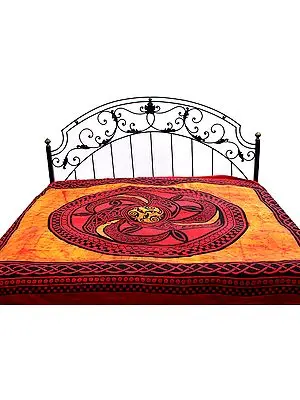 Amber and Red Batik Bedspread with Printed Chakra