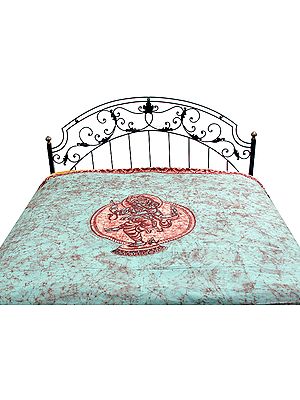 Dancing Ganesha on an Aqua-Marine Batik Bedspread