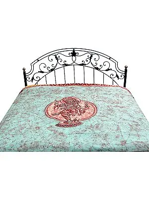 Dancing Ganesha on an Aqua-Marine Batik Bedspread