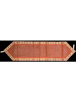 Burnt-Orange Brocaded Table Runner from Banaras with Tanchoi Weave