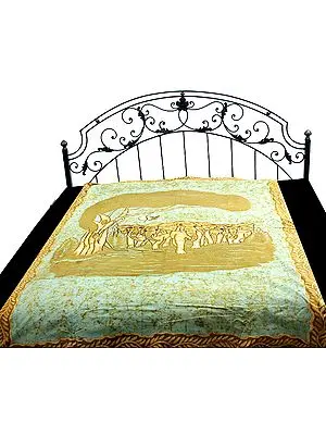 Green Single-Bed Batik Bedspread with Elephant Herd