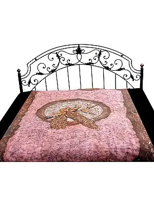 Pink Single-Bed Batik Bedspread with Two Peacocks