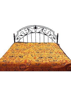Amber Gujarati Bedspread with All-Over Thread Work