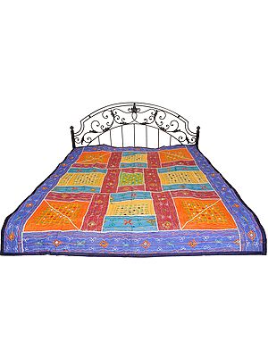 Multicolor Bedspread from Kutch with Embroidered Patches and Mirrors