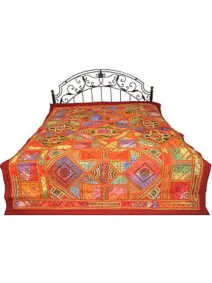 Multicolor Bedcover from Kutch with Mirrors and Antique Thread Work