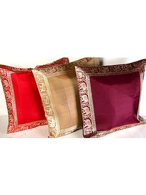 Lot of Three Cushion Covers with Elephant Border