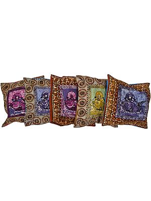 Lot of Five Batik Cushion Covers with Auspicious Fishes