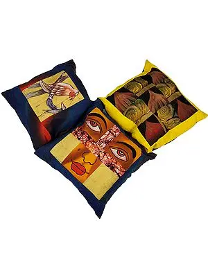 Lot of Three Printed Batik Cushion Covers