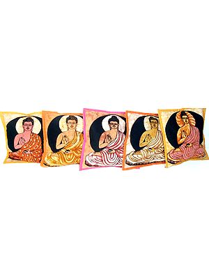 Gautam Buddha Batik Art Cushion Covers - Set of 5