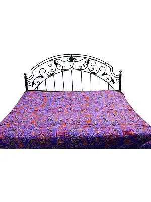 Purple Gujarati Bedspread with All-Over Thread Work