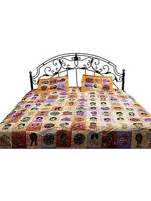 Patchwork Batik Bedspread with Hindu Deities