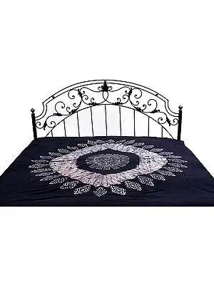 Black Cotton Bedspread with Batik Print