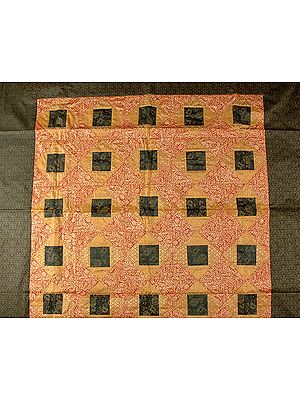 Amber and Green Banarasi Table Cover with Patchwork