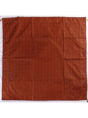 Apricot-Brandy Tanchoi Table Cover from Banaras with All-Over Weave and Floral Border