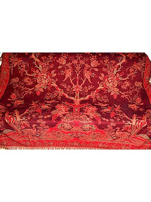 Maroon Reversible Jamawar Sofa Throw with Tree of Life