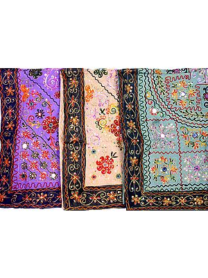 Lot of Three Table Runners from Barmer with Embroidery and Mirrors