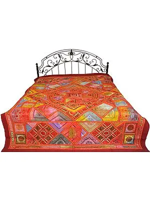 Multicolor Mandala Bedcover from Kutch with Embroidered Patches and Mirrors