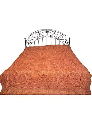 Maroon Reversible Jamawar Bedspread from Amritsar with Antique Akbari Design