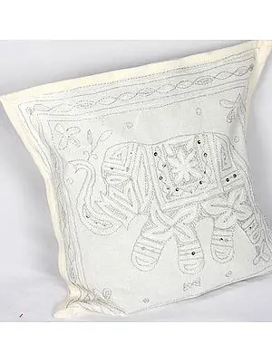 Cushion Cover from Jaipur with Elephant Embroidered in Metallic Thread