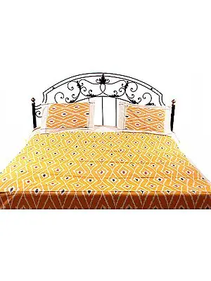 Golden-Nugget Bedspread with Ikat Weave Hand-Woven in Pochampally