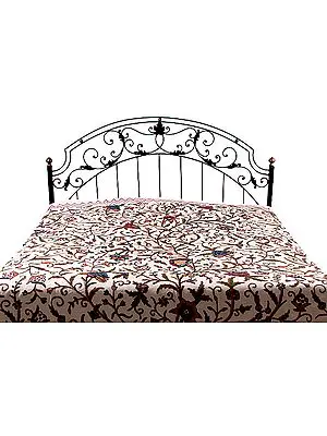 Ivory Kashmiri Bedcover Embroidered by Hand