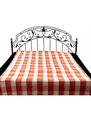 Ivory and Rust Single-Bed Bedspread with Giant Checks