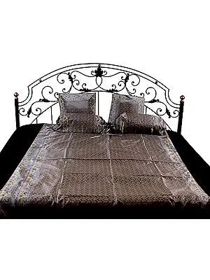 Gray Five-Piece Single-Bed Banarasi Bedcover with Tanchoi Weave