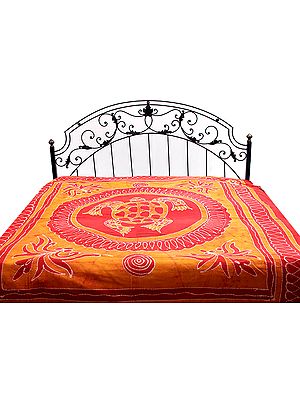 Auspicious Tortoise on a Red Batik Bedspread