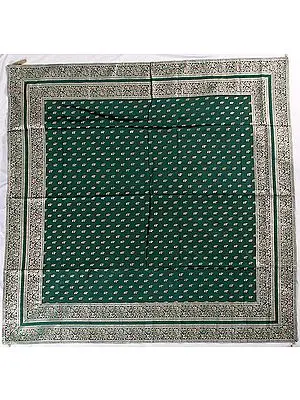 Green Meenakari Table Cover from Banaras with Woven Elephants