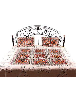 Ivory Gujarati Bedspread with All-Over Embroidery