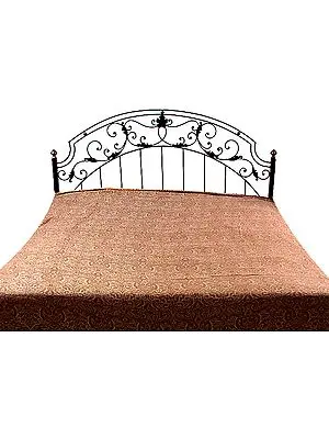Brown Jamawar Bedspread with All-Over Weave