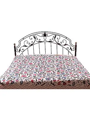Ivory Kashmiri Bedcover Embroidered by Hand