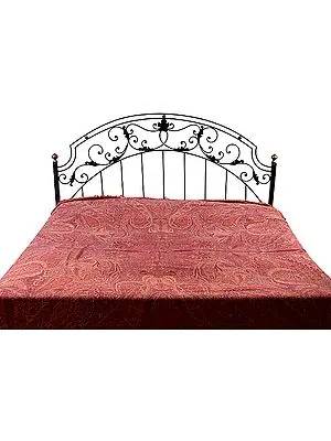 Woven Reversible Jamawar Bedspread with An Assembly of Paisleys
