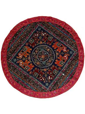 Gray Round Table Cover from Barmer with Embroidery and Mirrors
