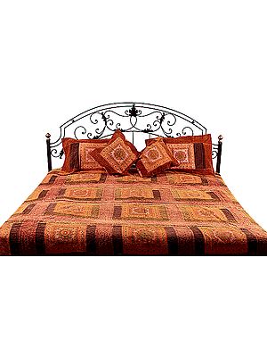 Salmon Stone-washed Bedcover with All-Over Mirrors and Embroidered Chakras